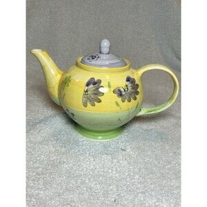 English Tea Store Floral Teapot Purple Green And Yellow  (crazing)